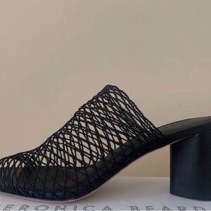 Veronica Beard Black Mesh Block Heel Mule